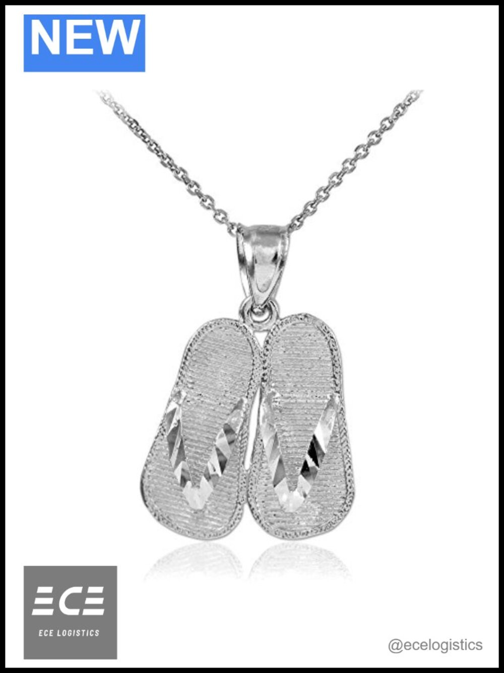 925 Sterling Silver 3D Flip Flops Sandal Pendant Necklace